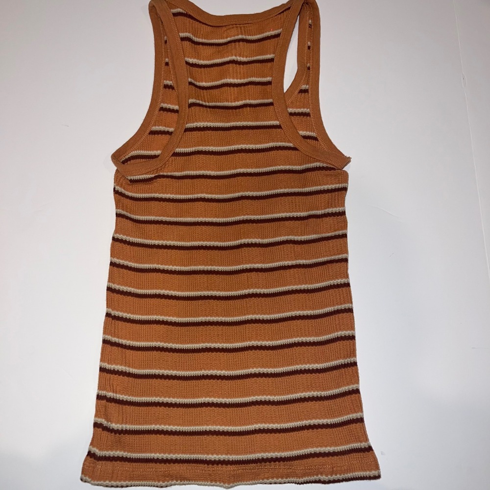 Aerie Tank Top Womens XS Orange Striped Waffle Knit Racerback Scoop Neck